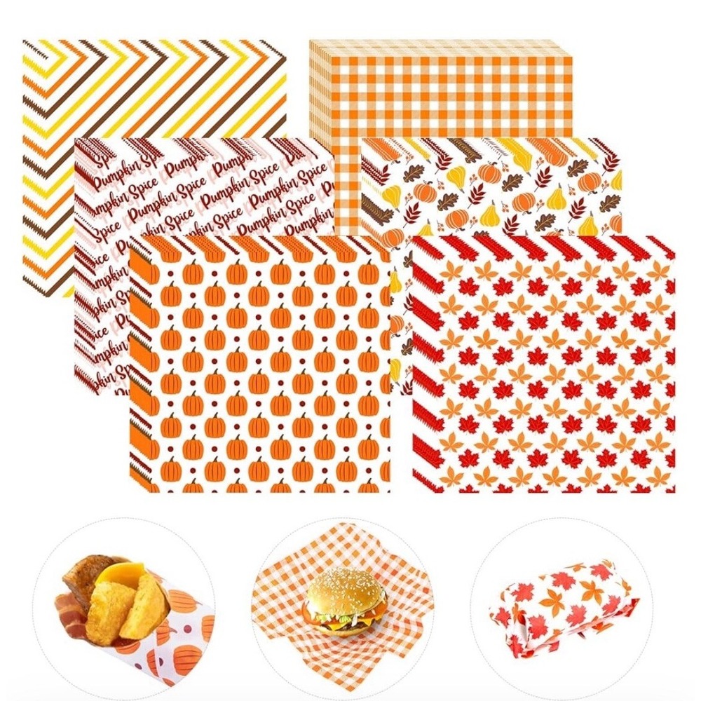 240Pcs Fall Wax Paper Dry Waxed Deli Paper Sheet 12x12 inch Sandwich Wrap Pap...